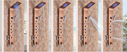 LED Light Bathroom Shower Panel Intelligent LCD Shower Column System with 6 Modes Rain Waterfall Massage Jet Bath Mixer Tap