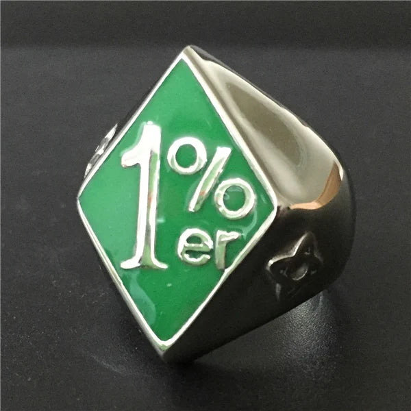 Drop Shipping Fashion Green Red 1%ER Biker Ring 316L Stainless Steel Hot Motor Biker Club Ring