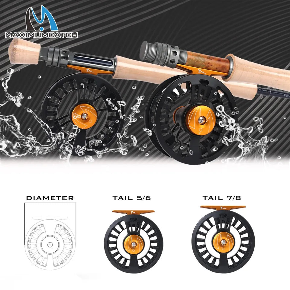 Maximumcatch Tail 3/4 5/6 7/8wt Light Weight Fly Fishing Reel Large Arbor Black Fly Reel
