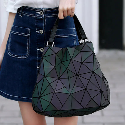 ladies Luminous  bag geometric bags for women 2024 Quilted Shoulder Bags Laser Plain Folding female Handbags bolsa feminina