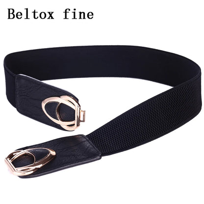 Fashion Thick PU Leather Elastic Wide Belts for Women Stretch Waist Dress Plus Size