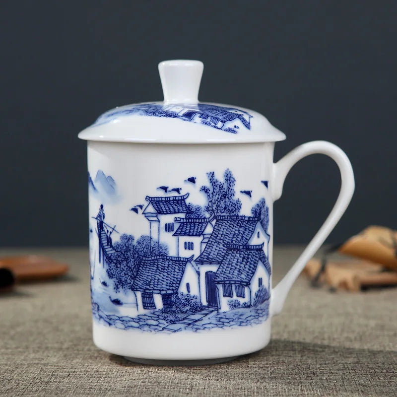Jingdezhen Bone China ceramic large cups with cover drinkware Porcelain mug meeting gift Office mug about 500ml