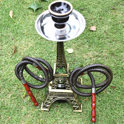 Paris Tower Metal Shisha Hookah Double Hose with Ceramics Bowl Charcoal Tongs Shisha Plate Hookah Acrylic Base Chicha Nargile