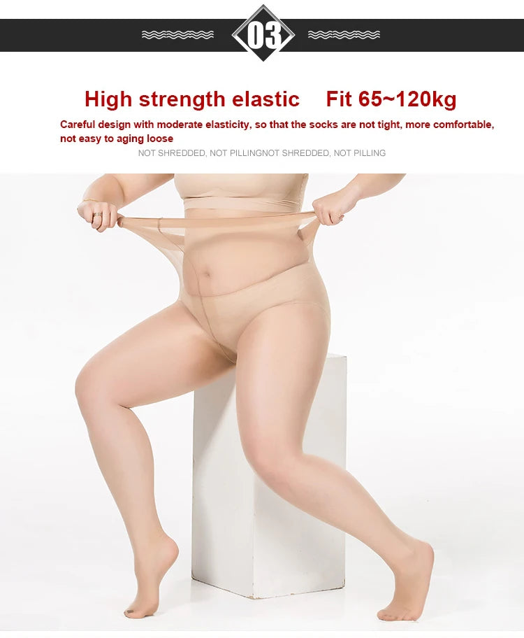 Summer Thin Large Size Tights Anti-hook Tear Resistant Super Elastic Magical T Crotch Seamless Pantyhose Plus Size Nylons Lady