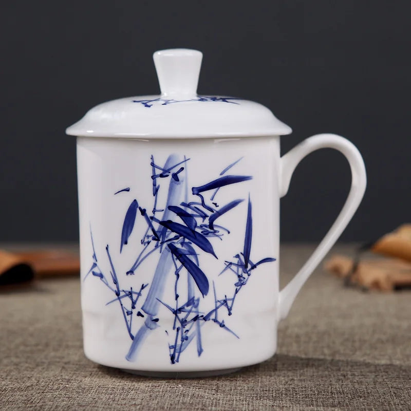 Jingdezhen Bone China ceramic large cups with cover drinkware Porcelain mug meeting gift Office mug about 500ml