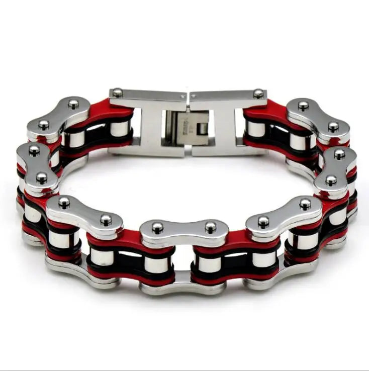 Punk Men's Orange Bicycle Bike Bracelets & Bangles Black Motorcycle Chain Bracelet Men Women Stainless Steel Biker Wrist Jewelry