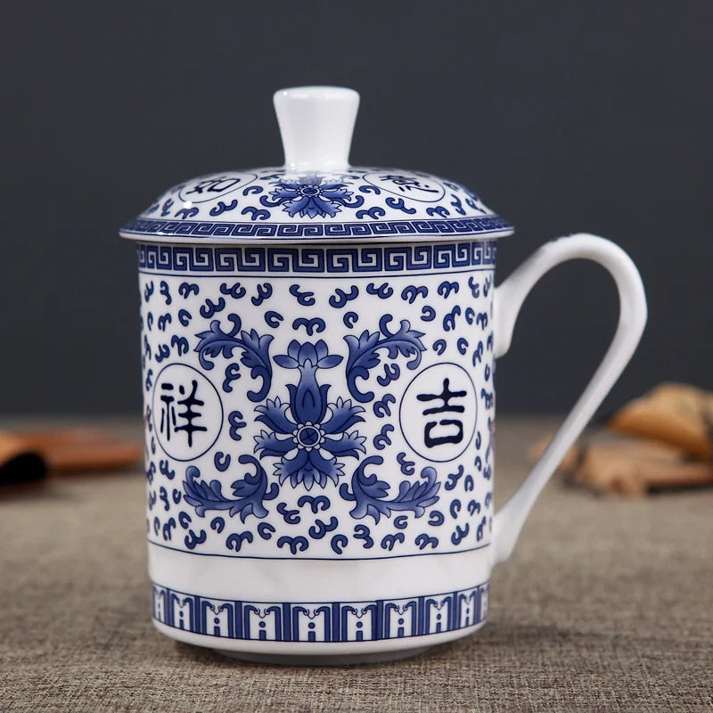Jingdezhen Bone China ceramic large cups with cover drinkware Porcelain mug meeting gift Office mug about 500ml
