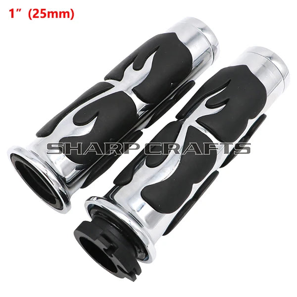 1" 25mm & 7/8'' 22mm Billet Rubber Flame Spike Hand Grips For Harley Honda Kawasaki Suzuki Yamaha  Bikes Cruiser Chopper Custom