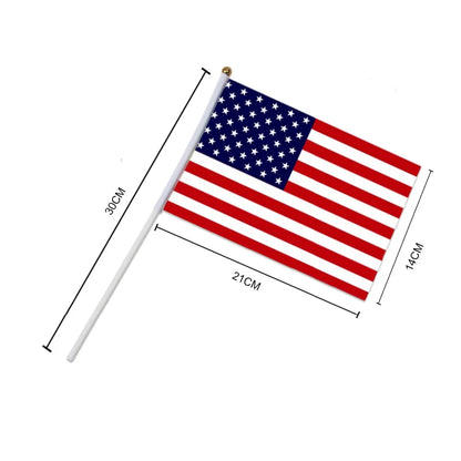 5pcs Stick Flag USA 14*21 cm Hand Held Mini Flag With White Pole Vivid Color and Fade Resistant Hand Held Stick Flags