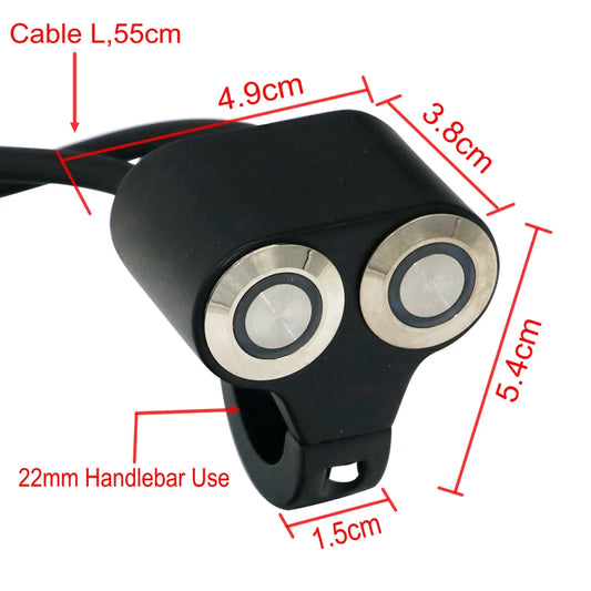 LMoDri 22mm Handlebar Motorcycle Switches ATV Scooter Headlight Hazard Brake Fog Light Switch ON-OFF Aluminum With Indicator DIY