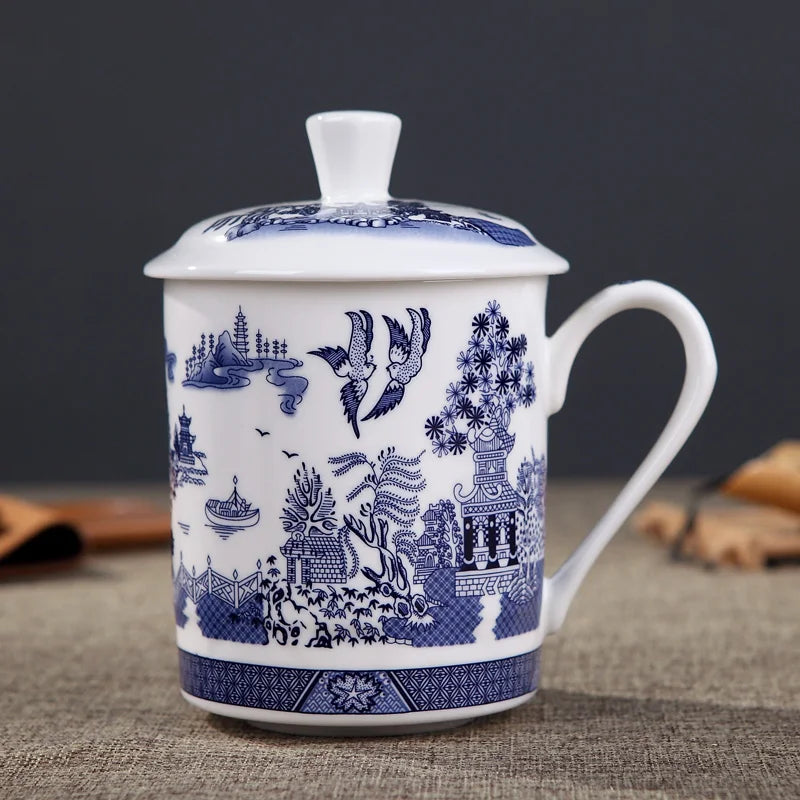 Jingdezhen Bone China ceramic large cups with cover drinkware Porcelain mug meeting gift Office mug about 500ml