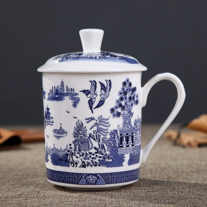 Jingdezhen Bone China ceramic large cups with cover drinkware Porcelain mug meeting gift Office mug about 500ml