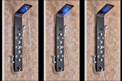 LED Light Bathroom Shower Panel Intelligent LCD Shower Column System with 6 Modes Rain Waterfall Massage Jet Bath Mixer Tap