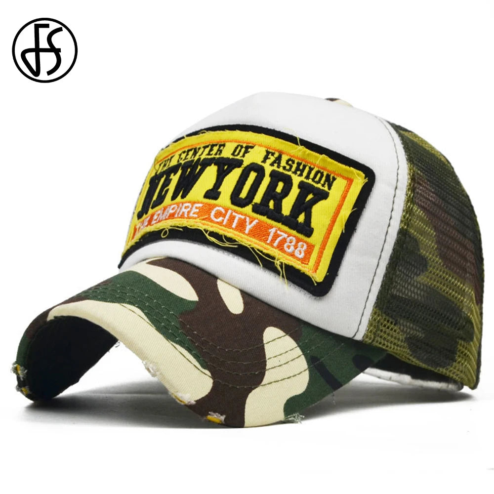 FS Summer Mesh Trucker Hats Blue Baseball Cap For Men Women Outdoor Sports Golf Hat Street Snapback Hip Hop Caps Bone Masculino