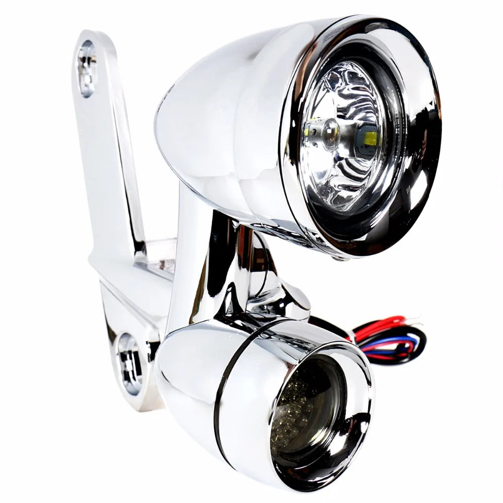 Chrome LED Fairing Mounted Driving Lights&LED Smoked Turn Signals For Harley Touring Electra Street Glide Road King 1996-2013