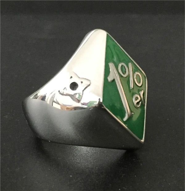 Drop Shipping Fashion Green Red 1%ER Biker Ring 316L Stainless Steel Hot Motor Biker Club Ring