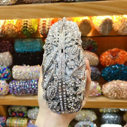 XIYUAN women red/pink/blue/gold/silver Hollow Out Flower Birthday party Crystal Evening bag Clutch purse Minaudiere Handbags