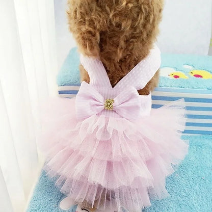 Spring Pet Summer Bowknot Pet Costume Dress Pet Dog Striped Cat Dog Puppy Wedding Princess Skirt Dog Clothes Home Pet Supplies