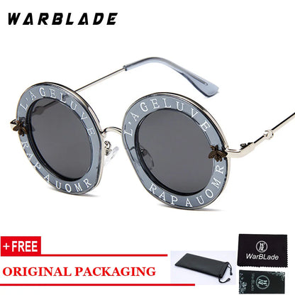 2020 Men Women Black Retro Round Sunglasses English Letters Little Bee Brand Glasses Designer Fashion Male Female Oculos De Sol