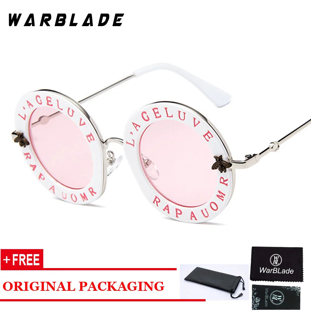 2020 Men Women Black Retro Round Sunglasses English Letters Little Bee Brand Glasses Designer Fashion Male Female Oculos De Sol