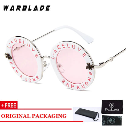 2020 Men Women Black Retro Round Sunglasses English Letters Little Bee Brand Glasses Designer Fashion Male Female Oculos De Sol