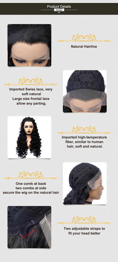 Imstyle Synthetic Lace Front Wigs Long Black Curly Wigs For Women Lace Wig Heat Resistant Fiber Natural Hair Wig