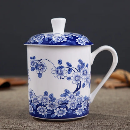 Jingdezhen Bone China ceramic large cups with cover drinkware Porcelain mug meeting gift Office mug about 500ml