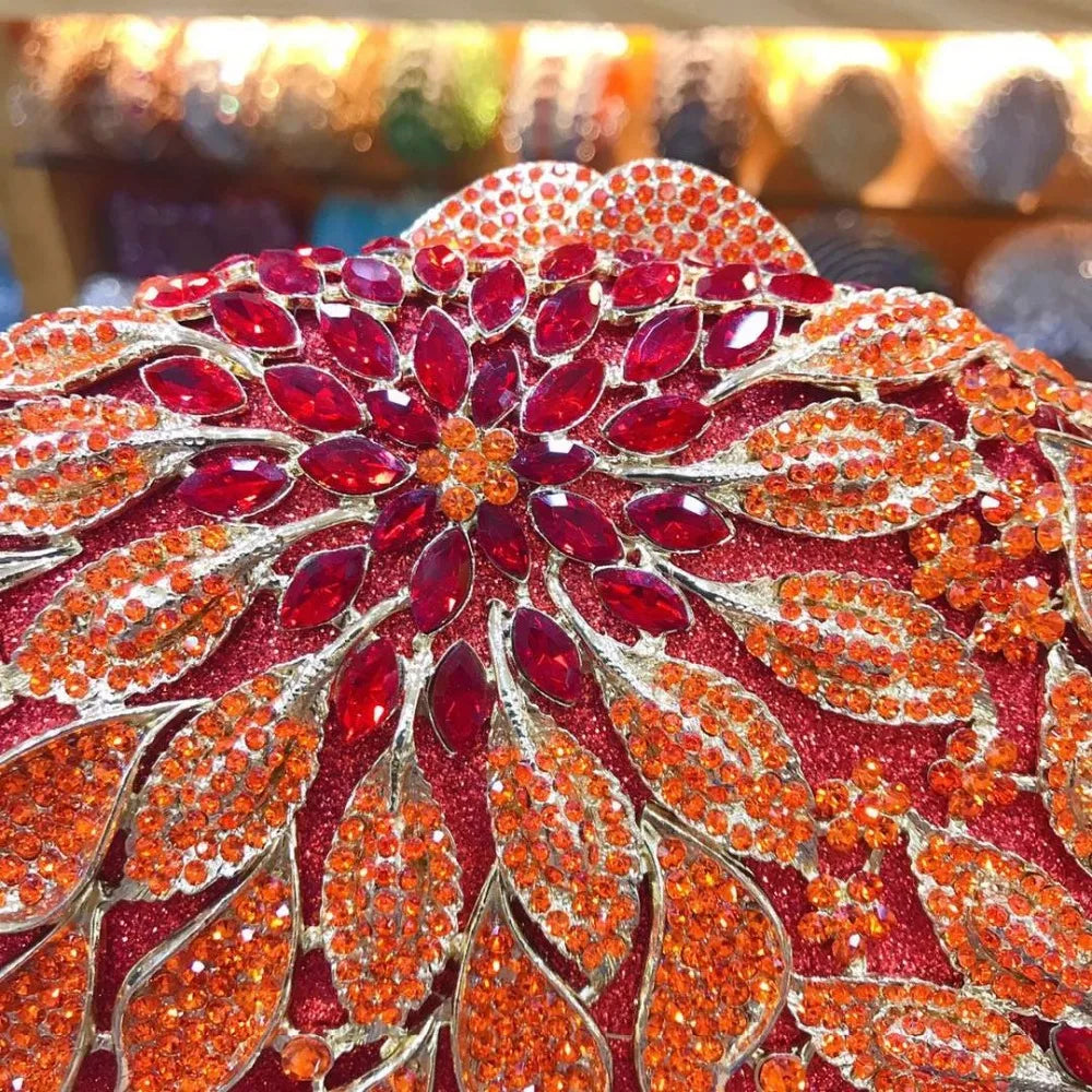 XIYUAN women red/pink/blue/gold/silver Hollow Out Flower Birthday party Crystal Evening bag Clutch purse Minaudiere Handbags