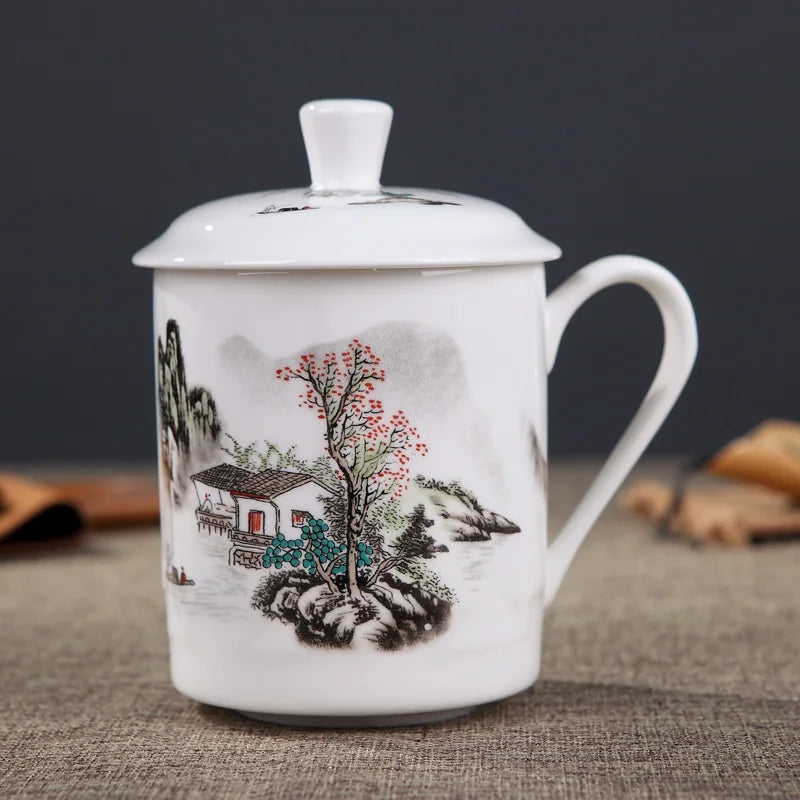 Jingdezhen Bone China ceramic large cups with cover drinkware Porcelain mug meeting gift Office mug about 500ml