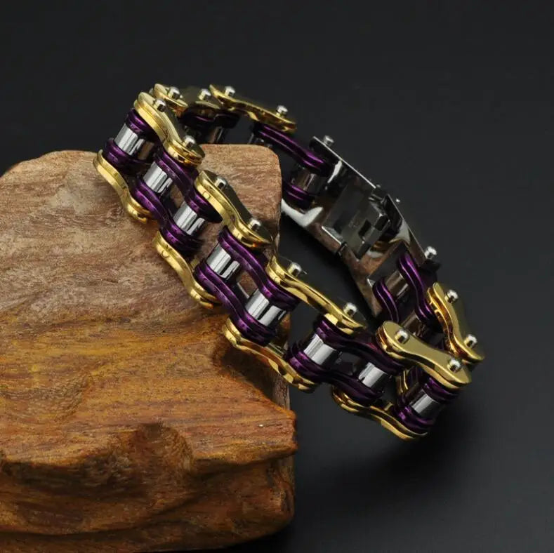 Punk Men's Orange Bicycle Bike Bracelets & Bangles Black Motorcycle Chain Bracelet Men Women Stainless Steel Biker Wrist Jewelry