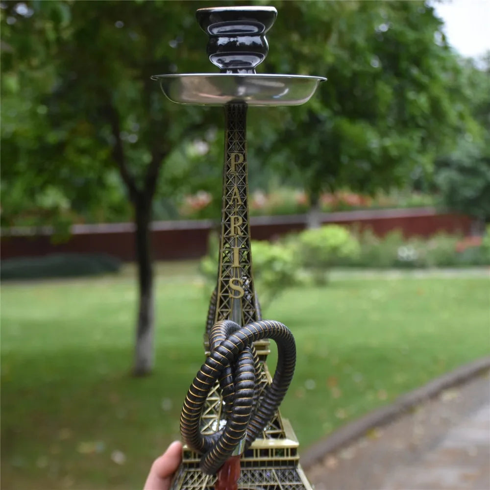 Paris Tower Metal Shisha Hookah Double Hose with Ceramics Bowl Charcoal Tongs Shisha Plate Hookah Acrylic Base Chicha Nargile