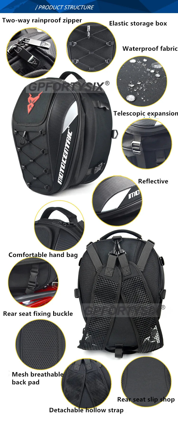 Motocentric Waterproof Motorcycle Tail Bag Multifunction Motorcycle Rear Seat Bag High Capacity Motorcycle Bag Rider Backpack