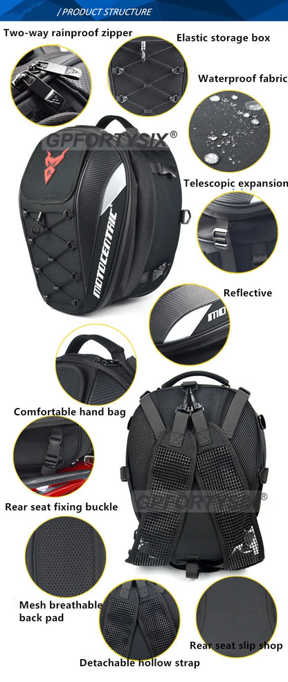 Motocentric Waterproof Motorcycle Tail Bag Multifunction Motorcycle Rear Seat Bag High Capacity Motorcycle Bag Rider Backpack