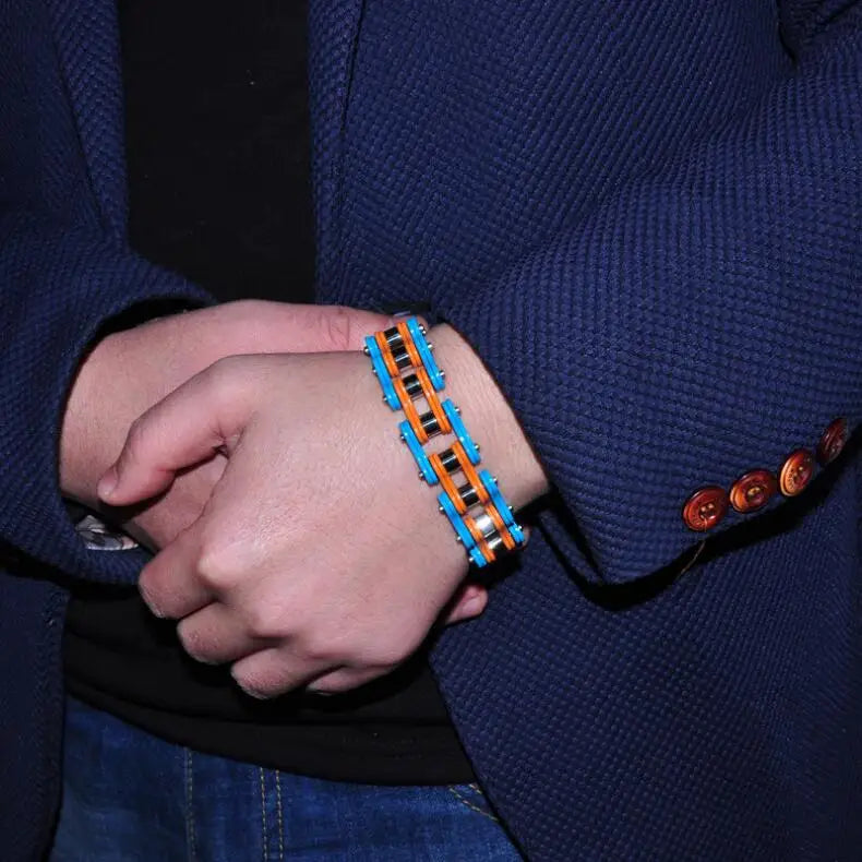 Punk Men's Orange Bicycle Bike Bracelets & Bangles Black Motorcycle Chain Bracelet Men Women Stainless Steel Biker Wrist Jewelry