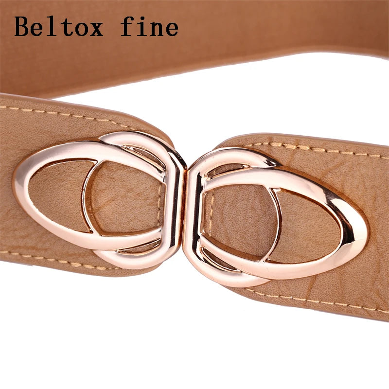 Fashion Thick PU Leather Elastic Wide Belts for Women Stretch Waist Dress Plus Size