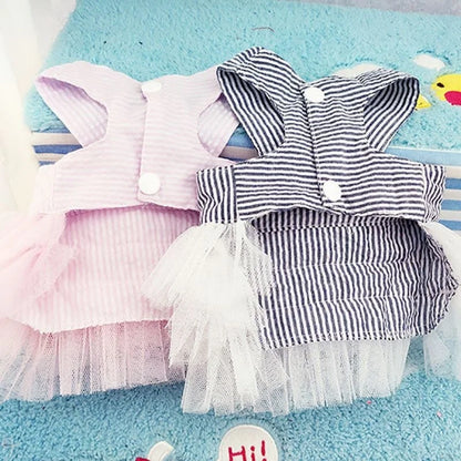 Spring Pet Summer Bowknot Pet Costume Dress Pet Dog Striped Cat Dog Puppy Wedding Princess Skirt Dog Clothes Home Pet Supplies