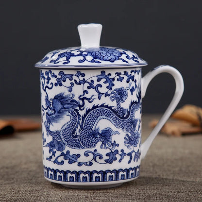Jingdezhen Bone China ceramic large cups with cover drinkware Porcelain mug meeting gift Office mug about 500ml