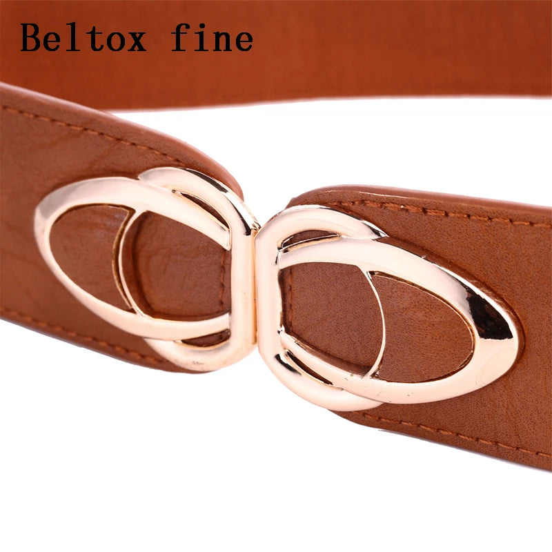 Fashion Thick PU Leather Elastic Wide Belts for Women Stretch Waist Dress Plus Size