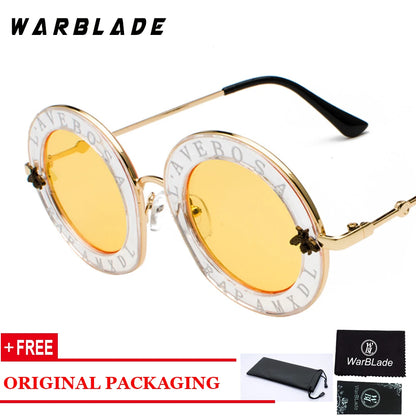 2020 Men Women Black Retro Round Sunglasses English Letters Little Bee Brand Glasses Designer Fashion Male Female Oculos De Sol