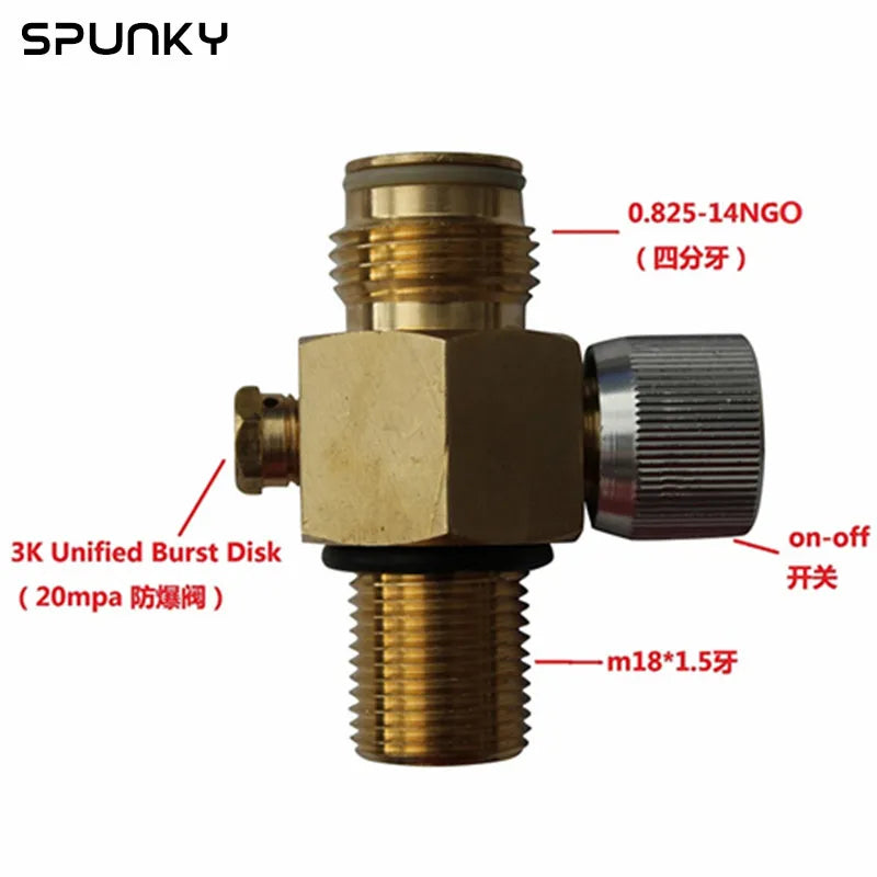 Paintball CO2 Tank Valve with On/Off Thread M18X1.5