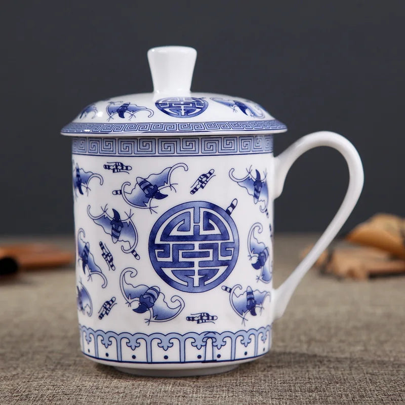 Jingdezhen Bone China ceramic large cups with cover drinkware Porcelain mug meeting gift Office mug about 500ml