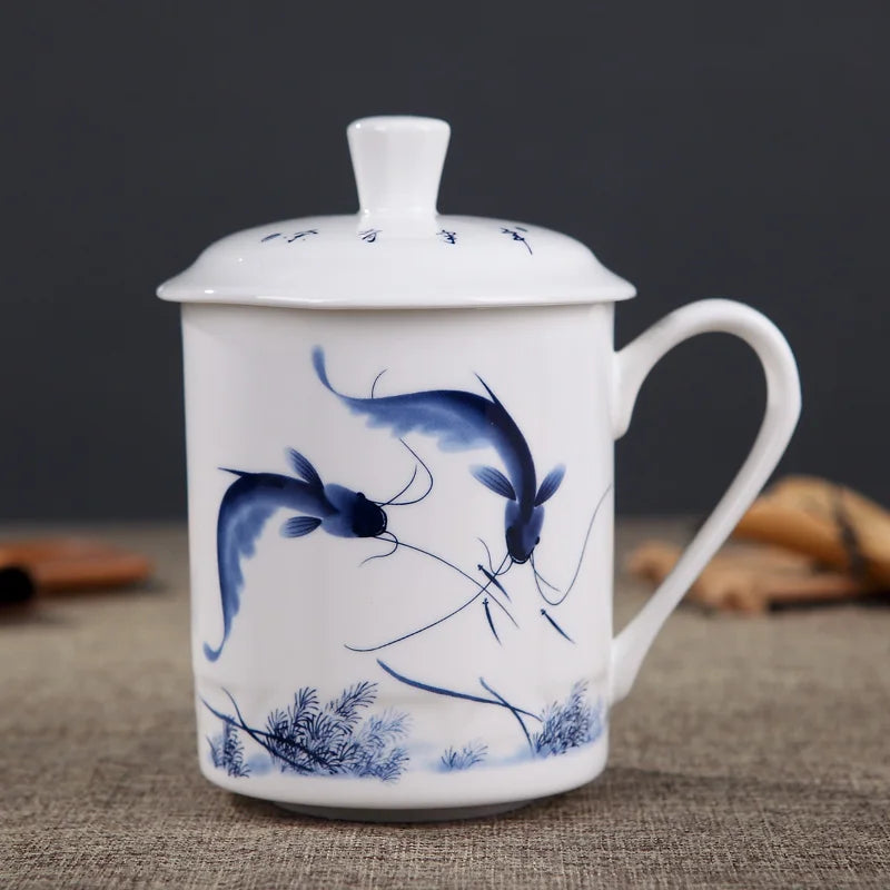 Jingdezhen Bone China ceramic large cups with cover drinkware Porcelain mug meeting gift Office mug about 500ml