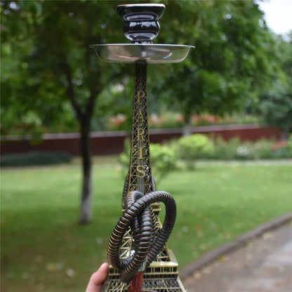 Paris Tower Metal Shisha Hookah Double Hose with Ceramics Bowl Charcoal Tongs Shisha Plate Hookah Acrylic Base Chicha Nargile