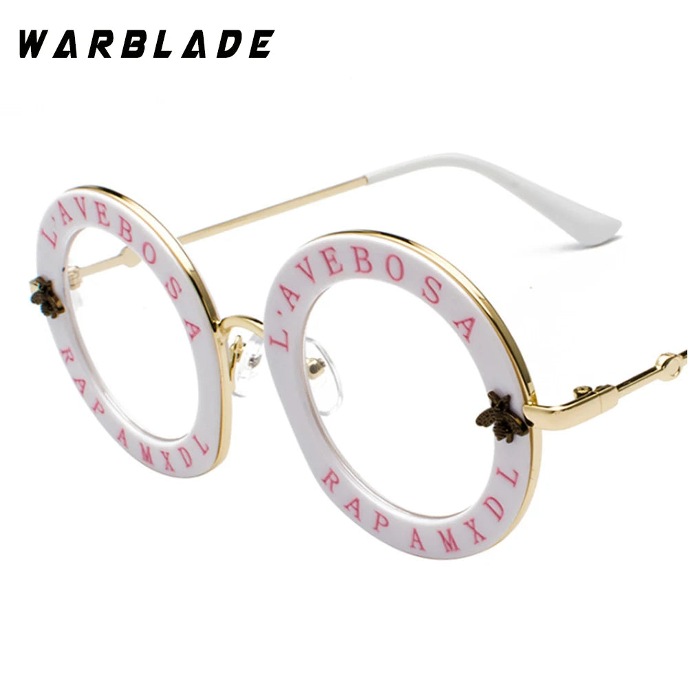 WarBLade Retro Round Glasses Clear Lens English Letters Little Bee Men Women Brand Glasses Fashion Male Female Oculos De Sol
