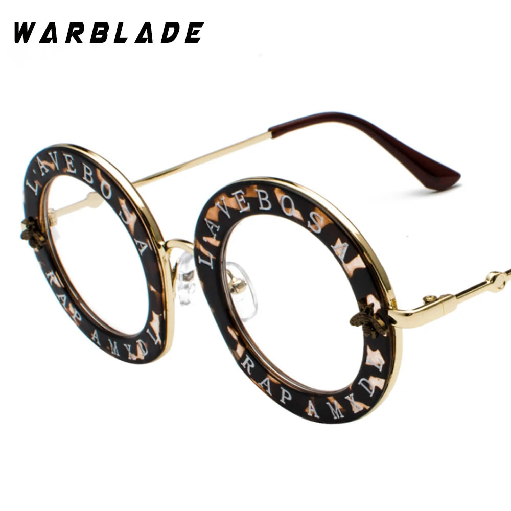 WarBLade Retro Round Glasses Clear Lens English Letters Little Bee Men Women Brand Glasses Fashion Male Female Oculos De Sol