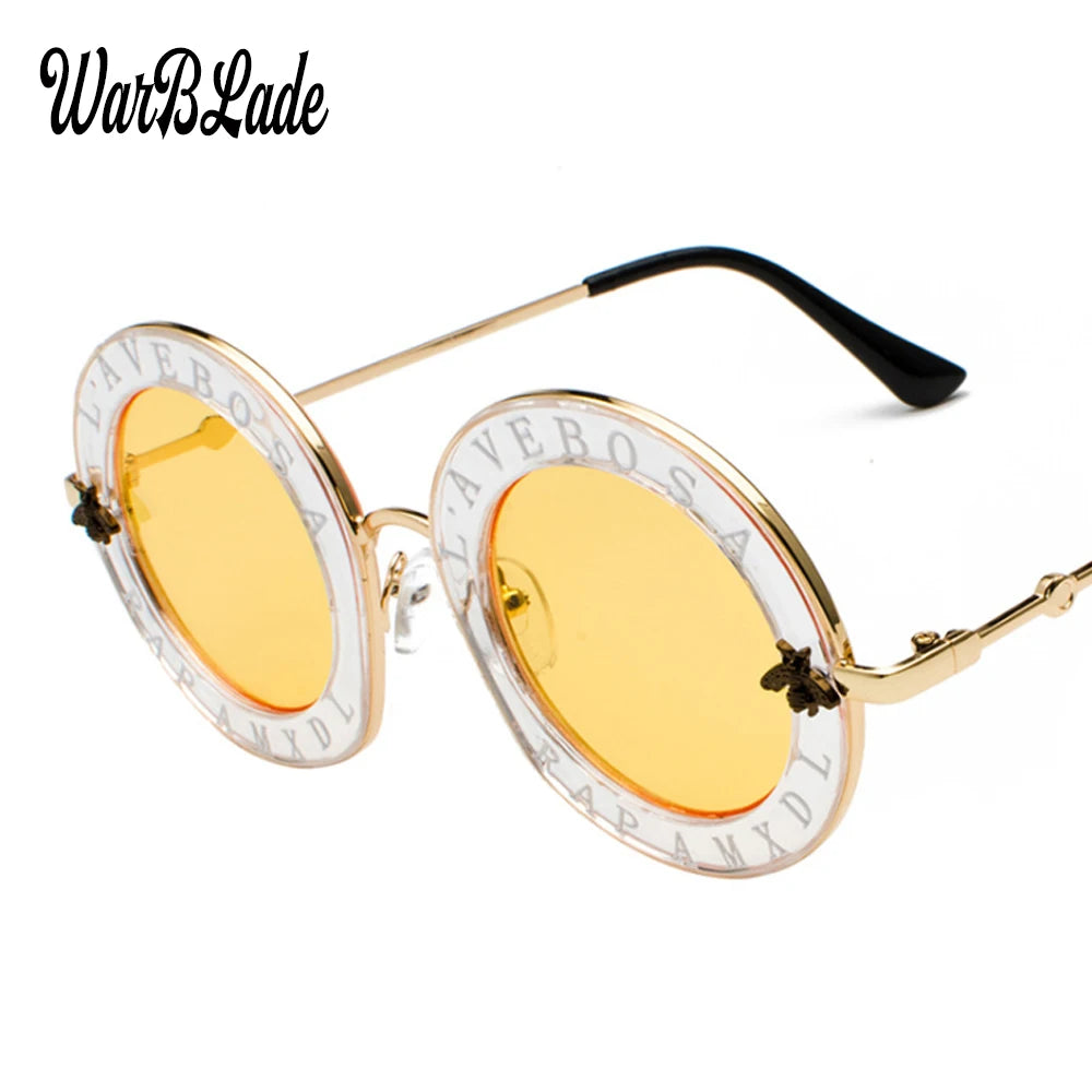 2020 Men Women Black Retro Round Sunglasses English Letters Little Bee Brand Glasses Designer Fashion Male Female Oculos De Sol
