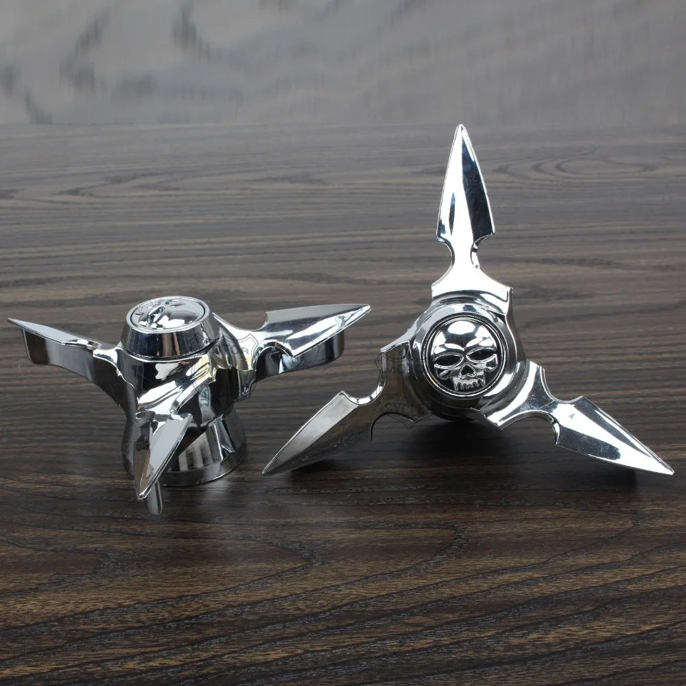 Motorcycle Chrome Skull Spun Blade Axle Caps Cover Front Axle Nut Covers For Harley Sportster Dyna Softail V-Rod Plastic
