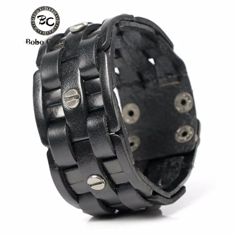 Bobo Cover 2024 New Arrivel Hand-woven Bandage Charm Men's Bracelets Popular Simple Mosaic Wrap Black Leather Bracelets