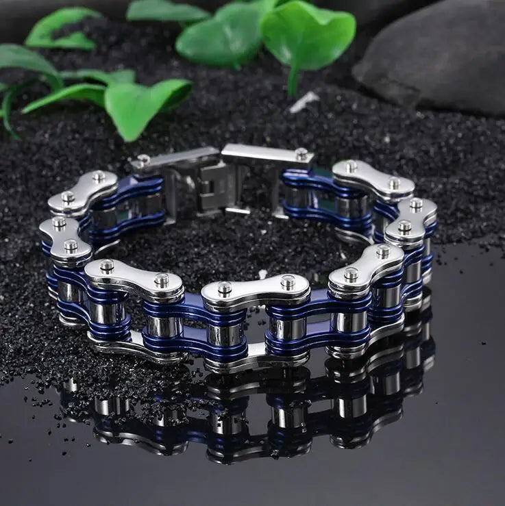 Punk Men's Orange Bicycle Bike Bracelets & Bangles Black Motorcycle Chain Bracelet Men Women Stainless Steel Biker Wrist Jewelry
