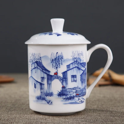 Jingdezhen Bone China ceramic large cups with cover drinkware Porcelain mug meeting gift Office mug about 500ml